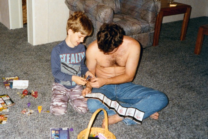 Dad applying decals