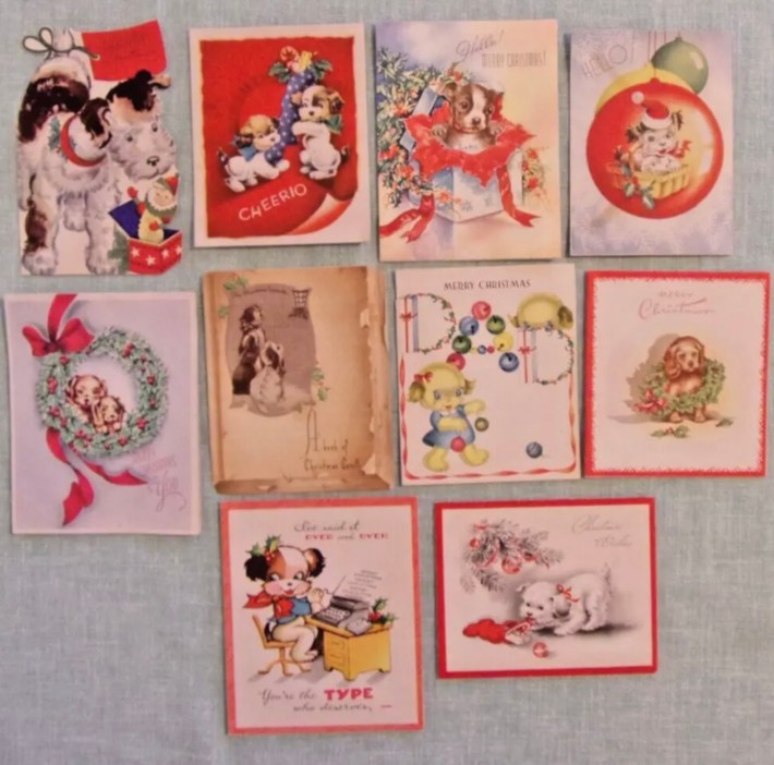 Christmas cards, puppies