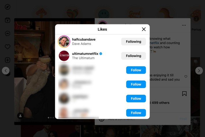 Dave liking Vanessa's posts