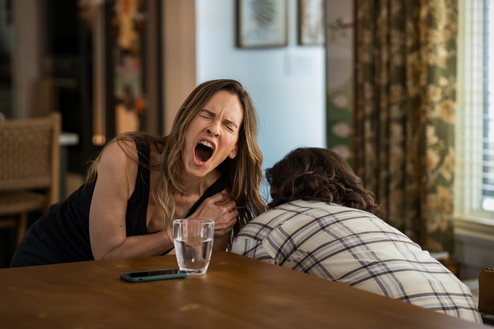 Hilary Swank as Melissa in Yellowjackets, screaming
