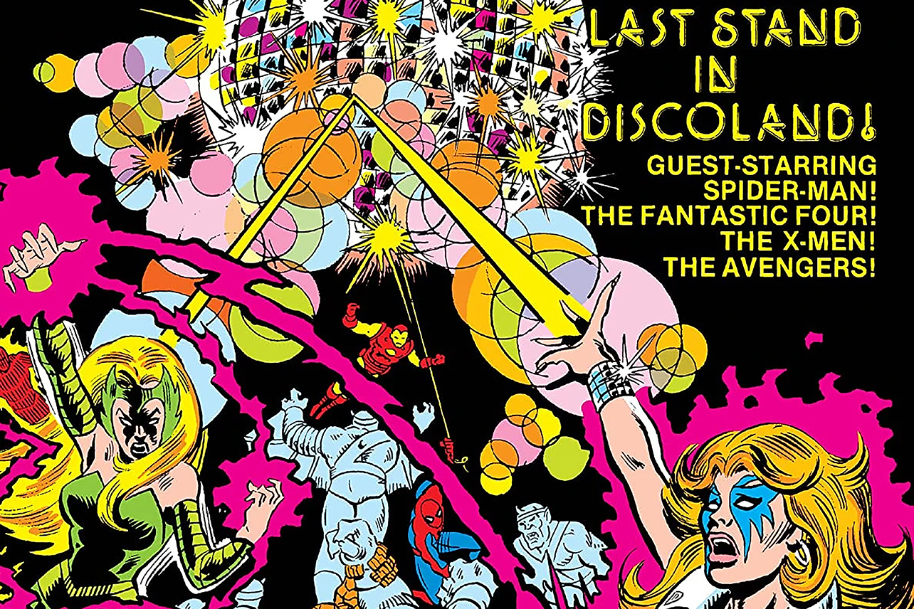 Dazzler and Enchantres fighting in disco