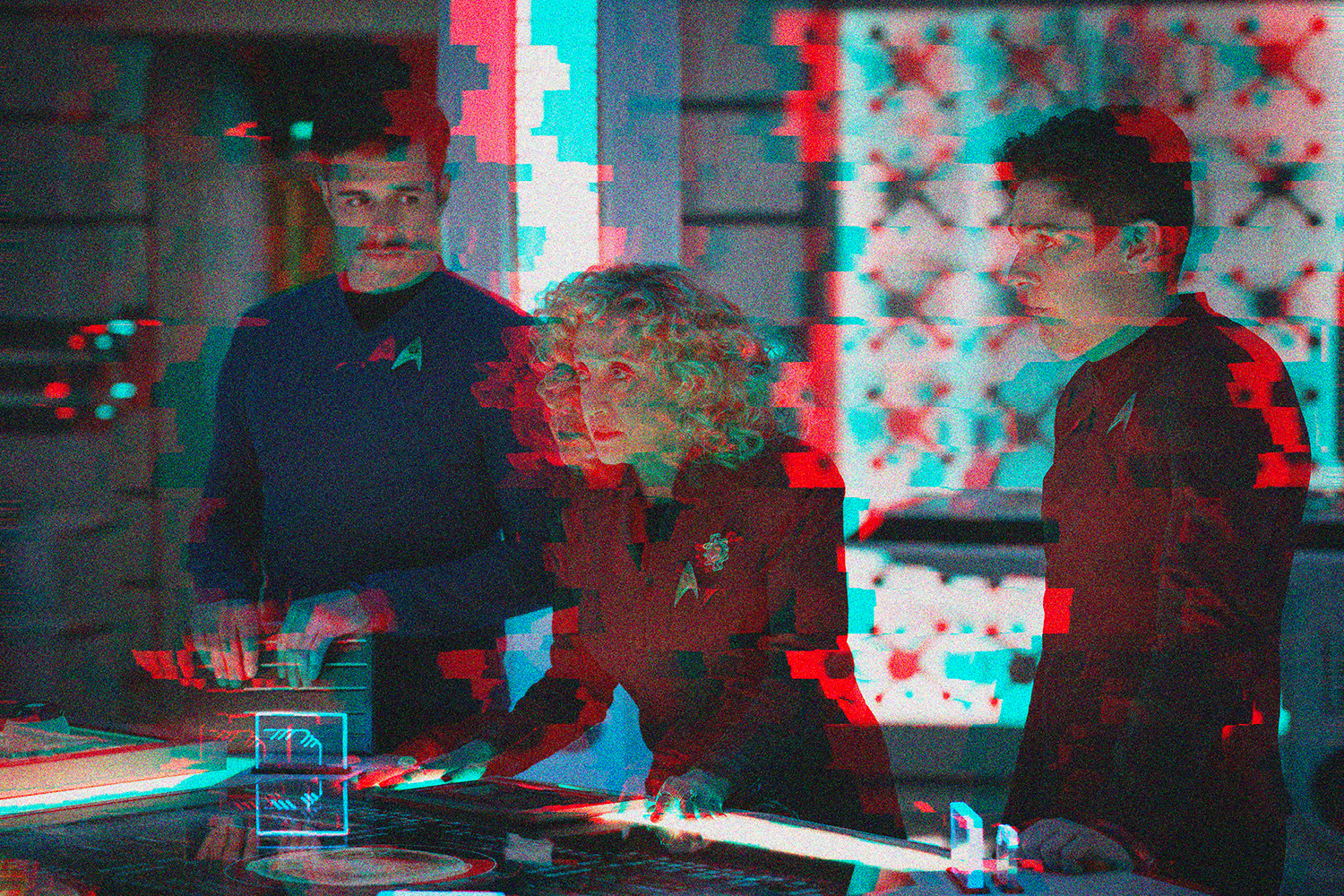 L to R Dan Jeannotte as Sam Kirk, Carol Kane as Pelia and Martin Quinn as Scotty in season 3 , Episode 5 of Strange New Worlds streaming on Paramount+. Photo Credit: Marni GrossmanParamount+