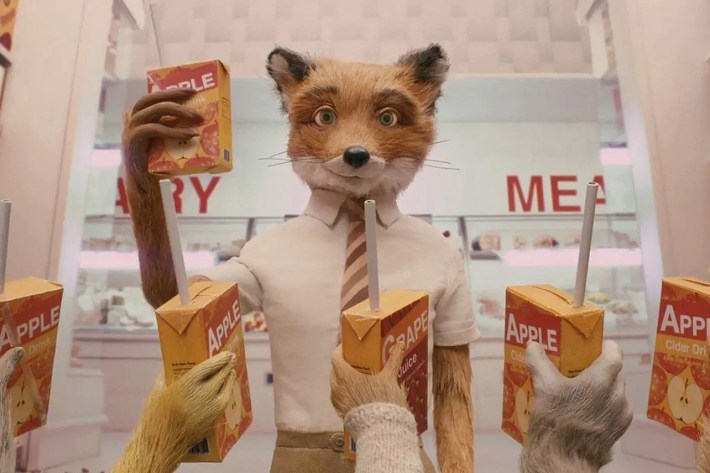 Fox holding apple juice