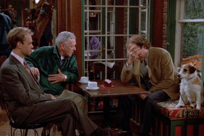 Niles and Frasier and Martin at cafe