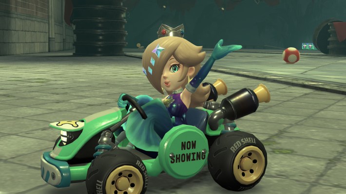 Princess in kart with "now showing" on it