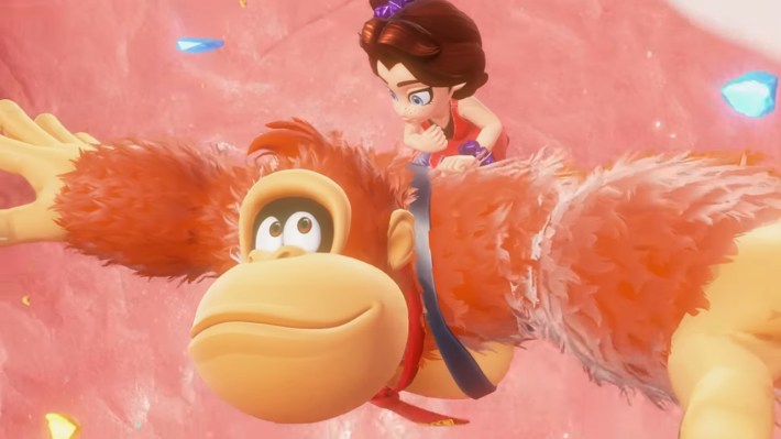 Donkey Kong flying with lady on back