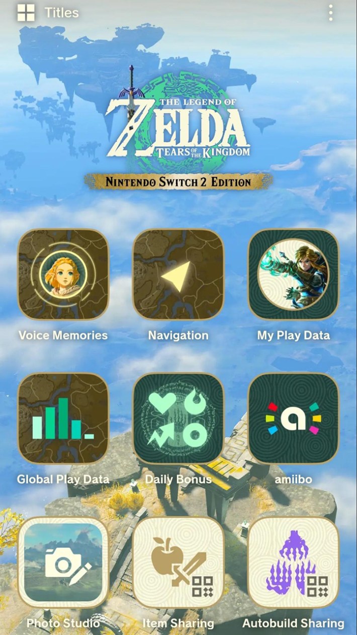Zelda Switch 2 home screen