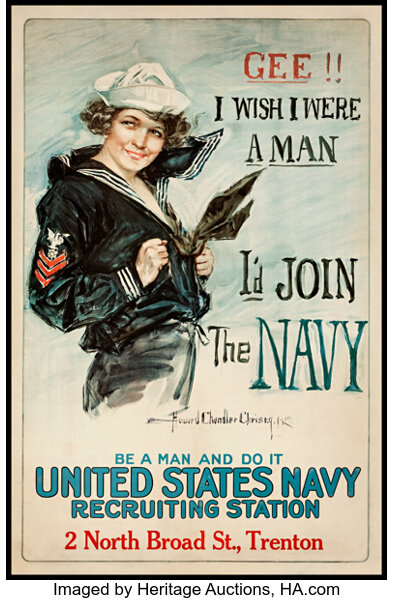 An illustrated Navy poster of a cute girl in a Naval uniform.