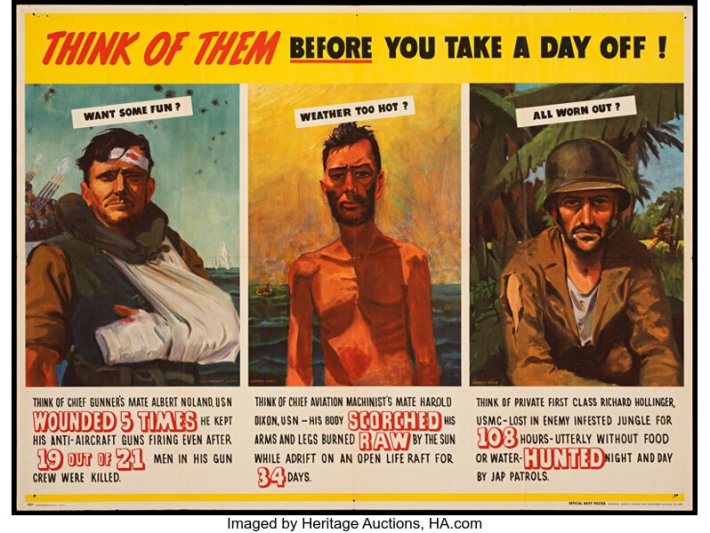 An illustrated poster of three soldiers ravaged by war stress.
