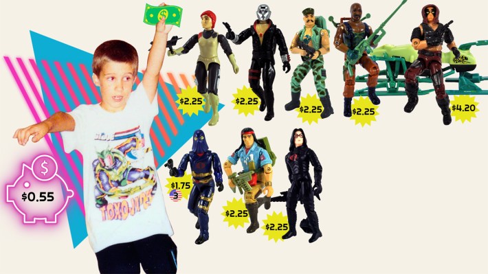 Young Brett with a bunch of toys he bought in imaginary land