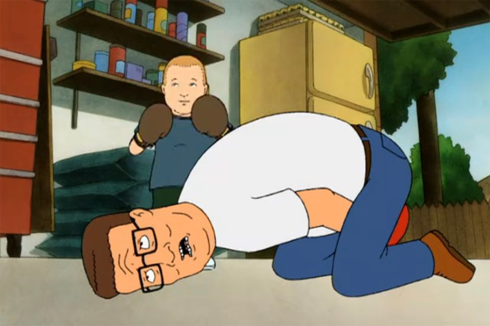 Hank doubled over in front of Bobby