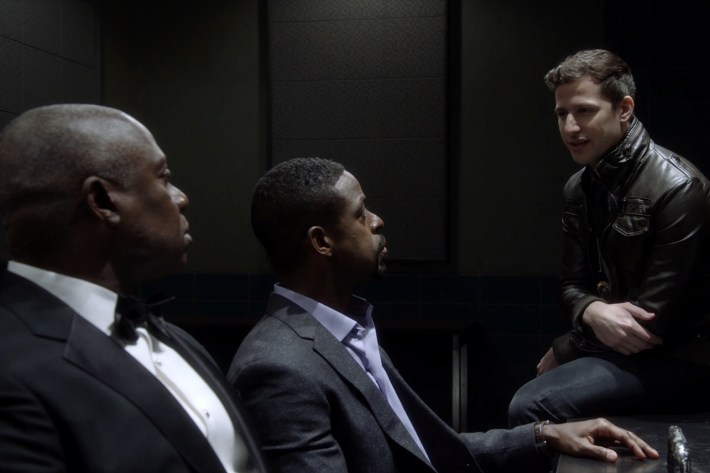 Holt and Peralta interrogating Sterling K Brown