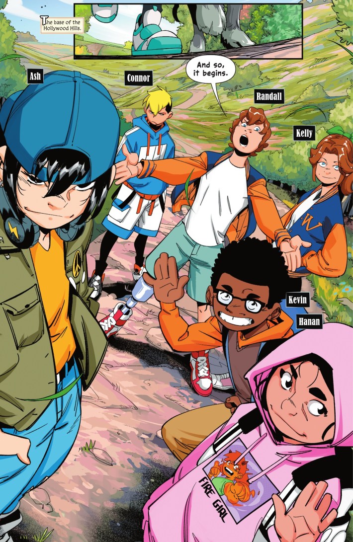 Comic splash page of a bunch of pre-teen kids.