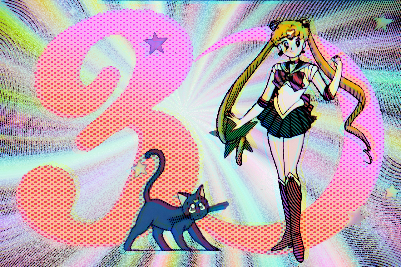 Sailor Moon and cat in front of 30
