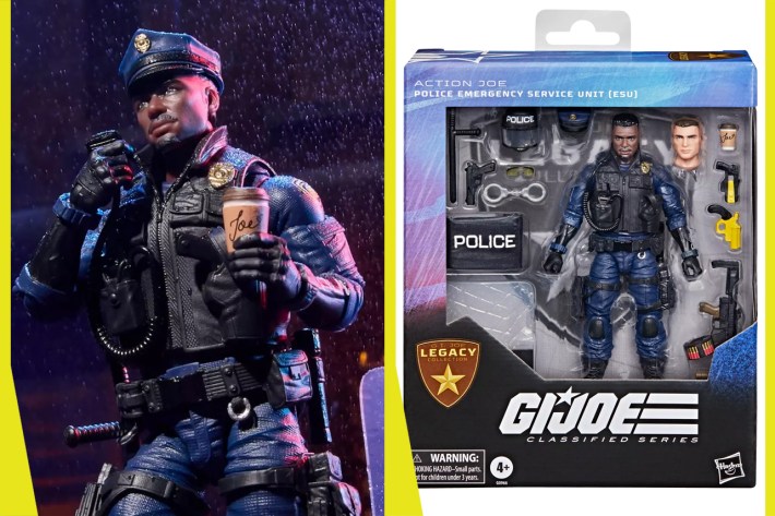 Side by side of GI Joe Legacy police officer out of and in box