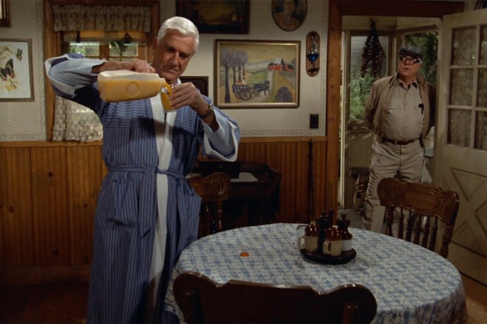 Seth walking in on Leslie Nielsen