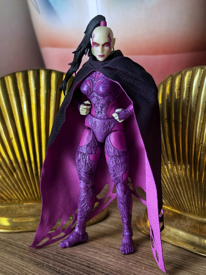 Pythona in front of golden shells