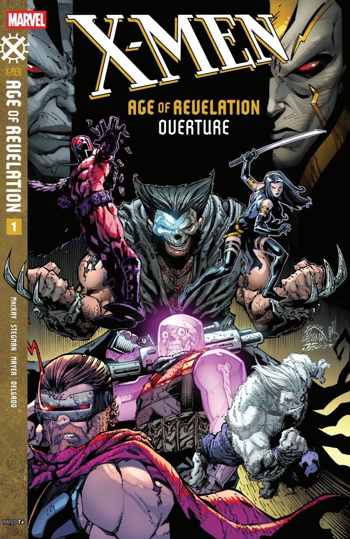 Cover of comic x-men age of revelation overture, with future versions of the X-Men.