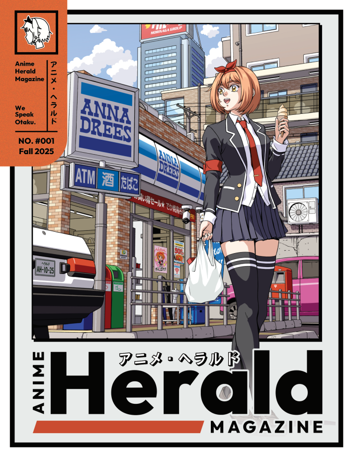 The cover to Anime Herald #1, featuring an orange-haired anime girl in front of a convenience store with an ice cream cone.