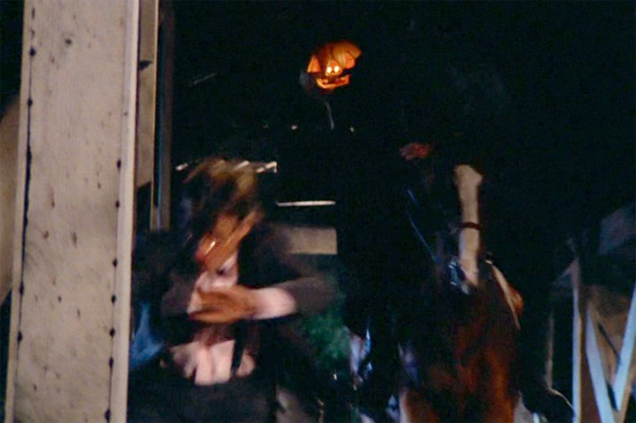 Dweeb getting run down by headless horseman