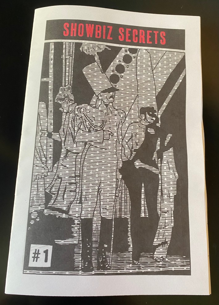 The cover to a zine with blurry sketches of costumed actors on stage.