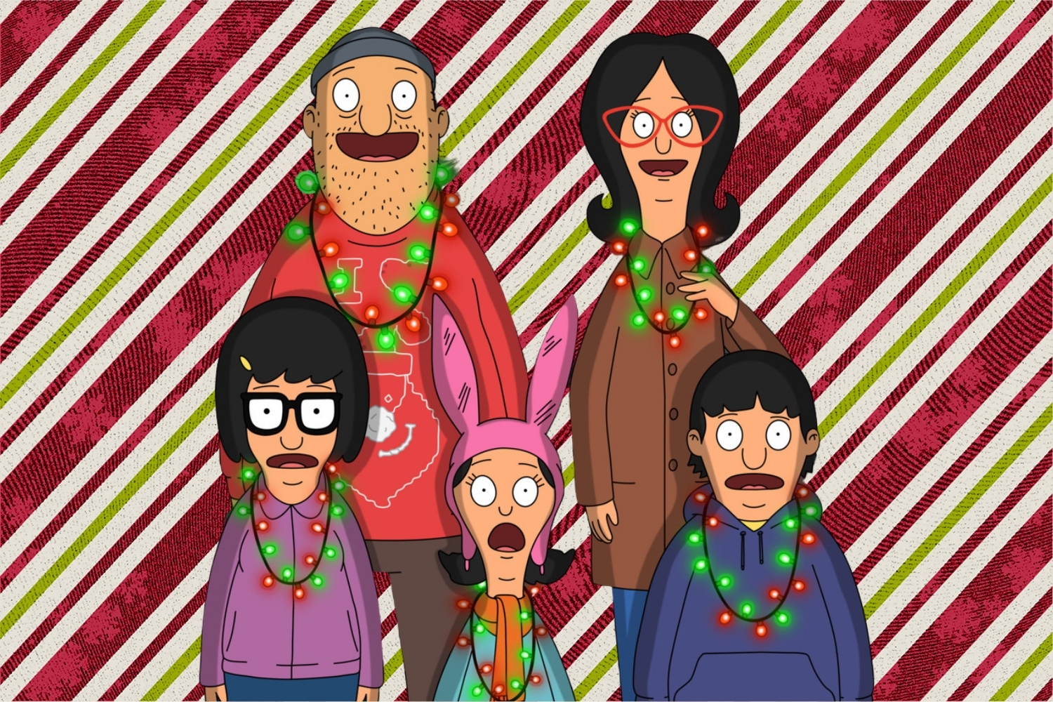 Teddy, Linda, Tina, Louise, and Gene caroling