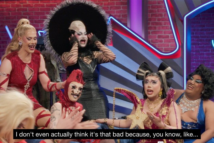 Star Doll talking in untucked while everyone laughs