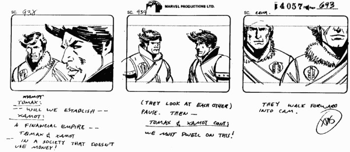 Storyboard of Tomax and Xamot talking about money