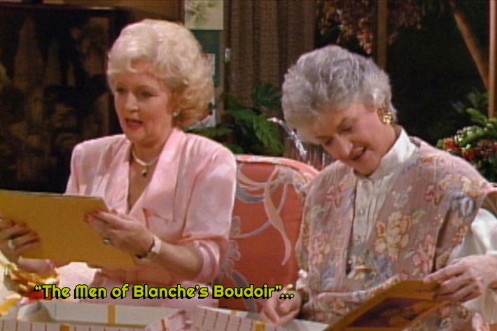Rose saying "The Men of Blanche's Boudoir."
