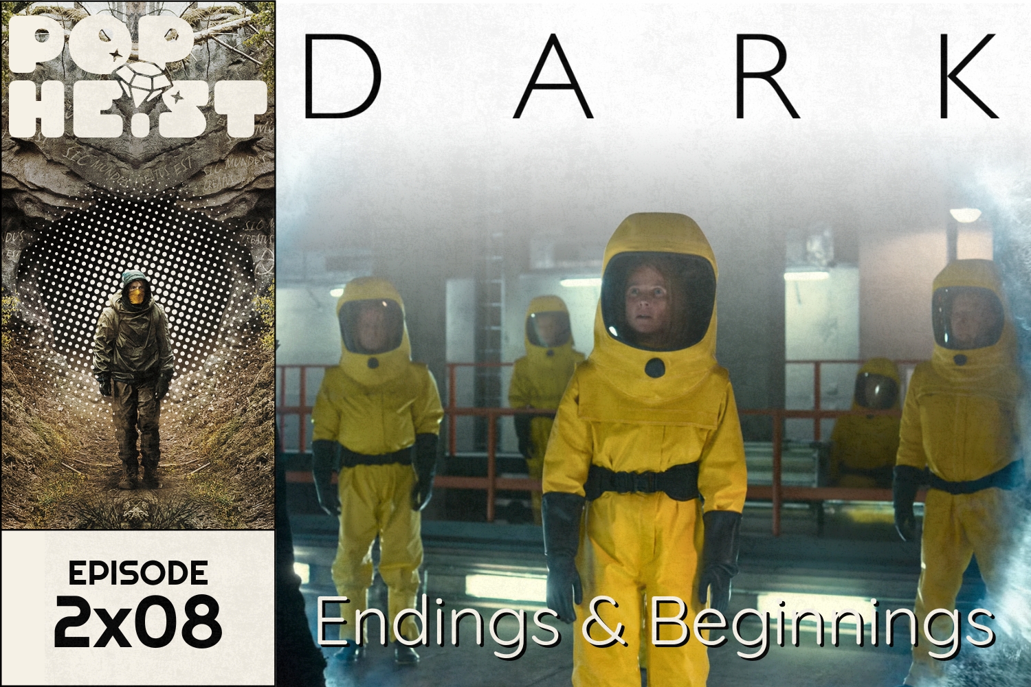 people in hazmat suits looking through portal