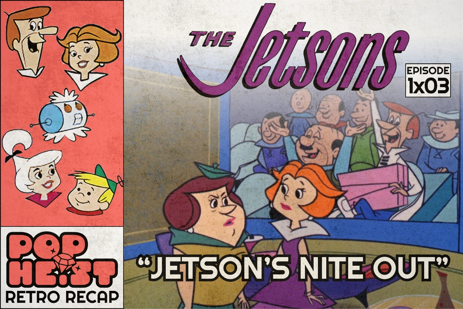Jetson and Spacely on TV behind their wives