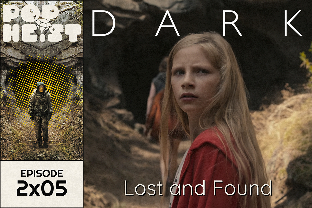 Child entering cave, looking back