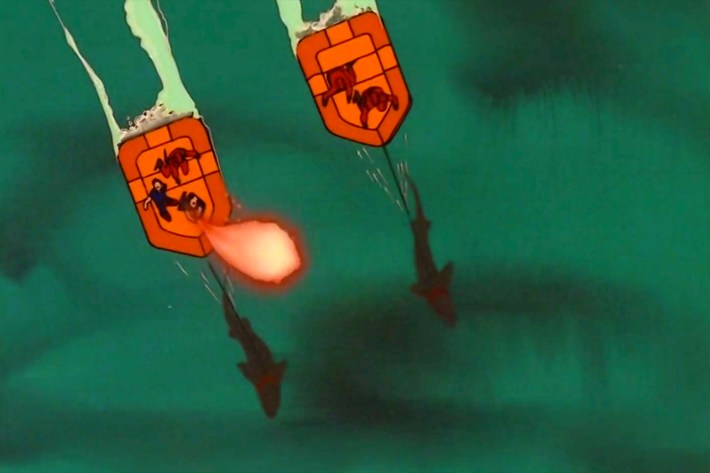 Sharks pulling rafts