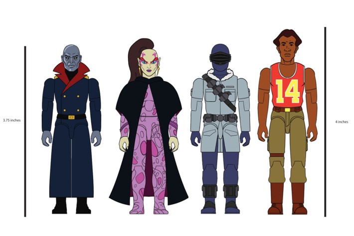 Sketch of O-ring figures of Destro, Pythona, Snake Eyes, Big Lob