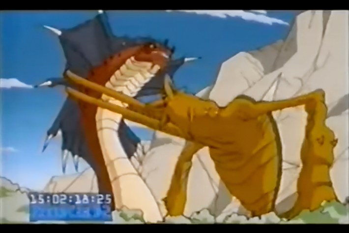 Monsters fighting on camera