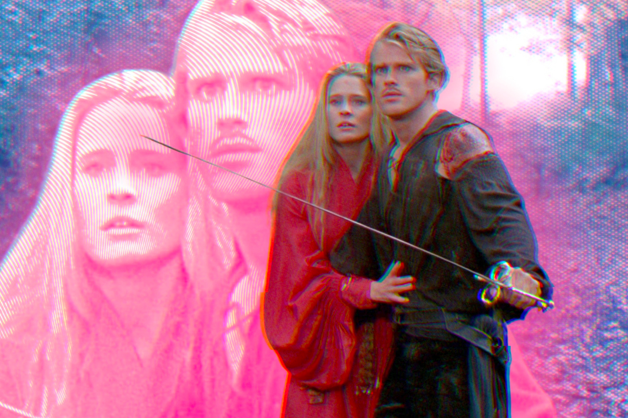 Princess Bride lead couple in woods with sword drawn
