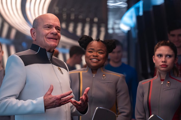 Robert Picardo as The Doctor, Kerrice Brooks as Sam and Bella Shepard as Genesis