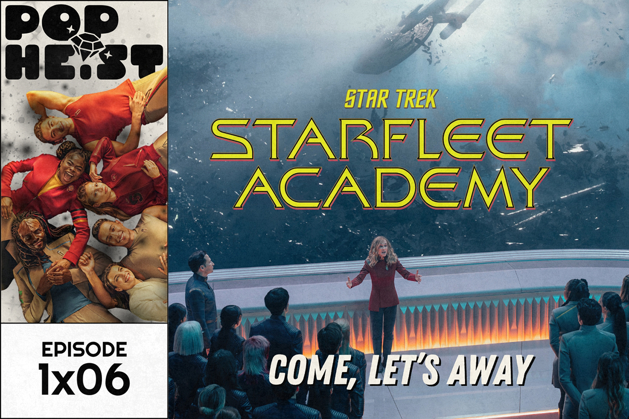 Holly Hunter standing in front of screen showing wrecked space ship