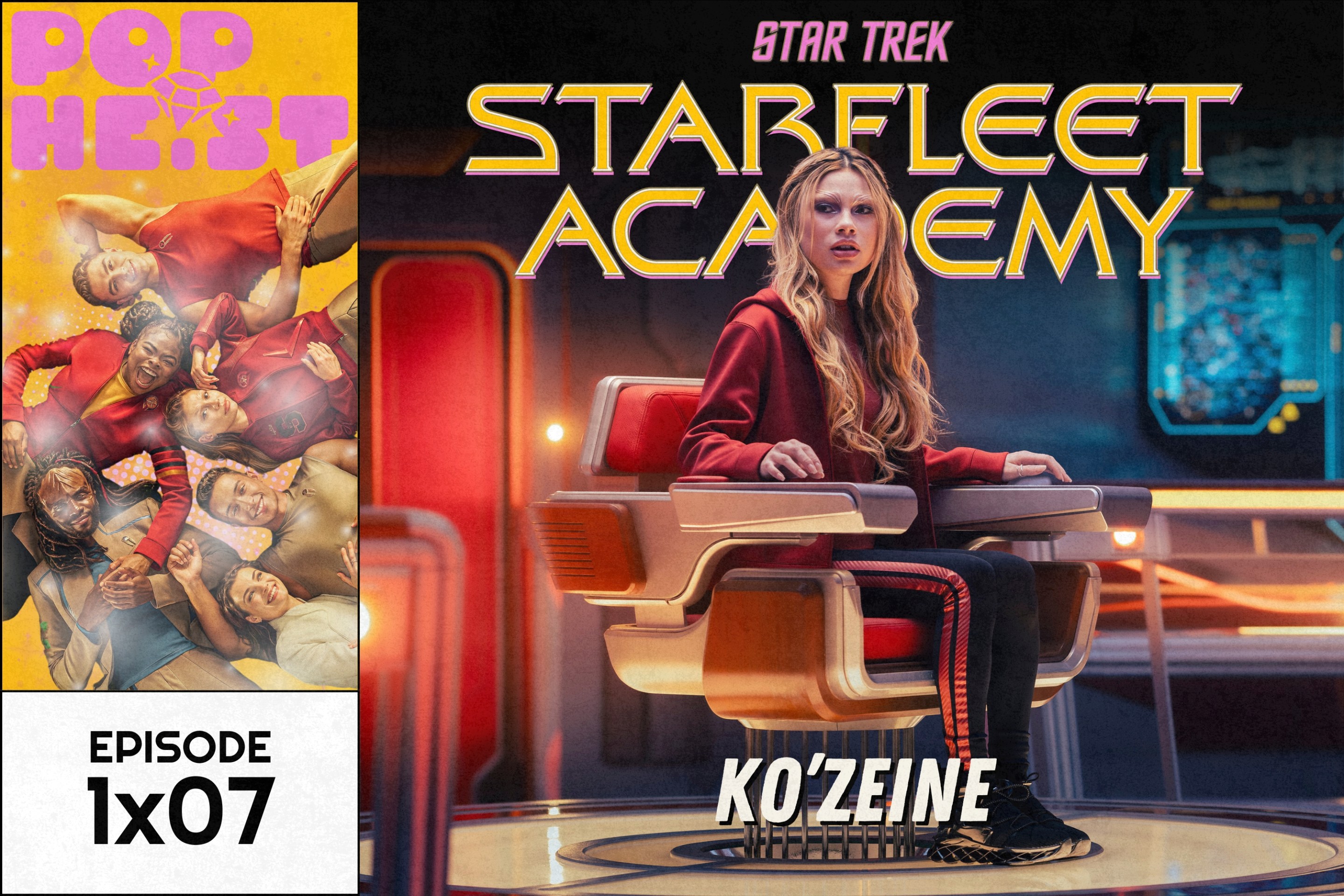 Starfleet cadet in captain's chair.