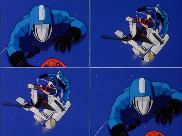 Four shots of Cobra Commander retreating