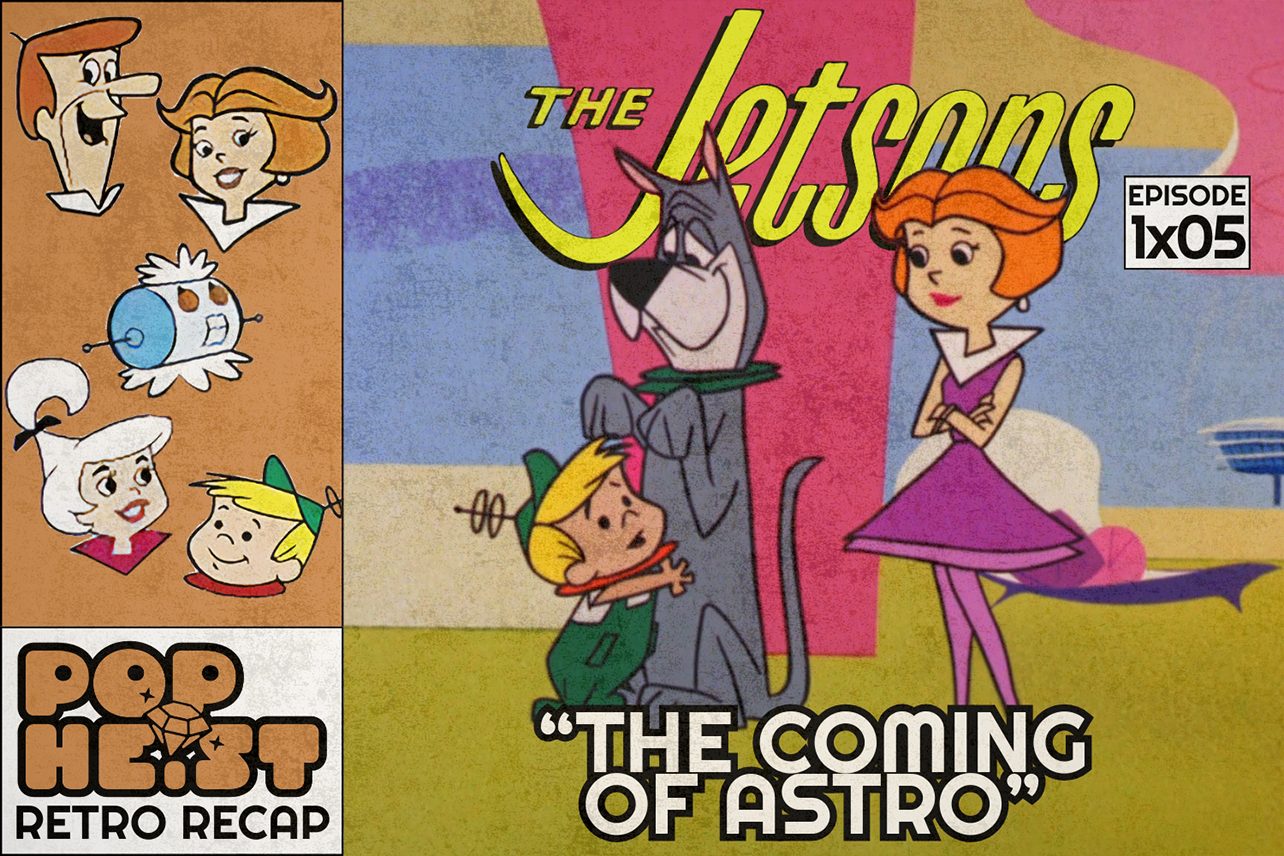 Elroy hugging Astro, with Jane standing