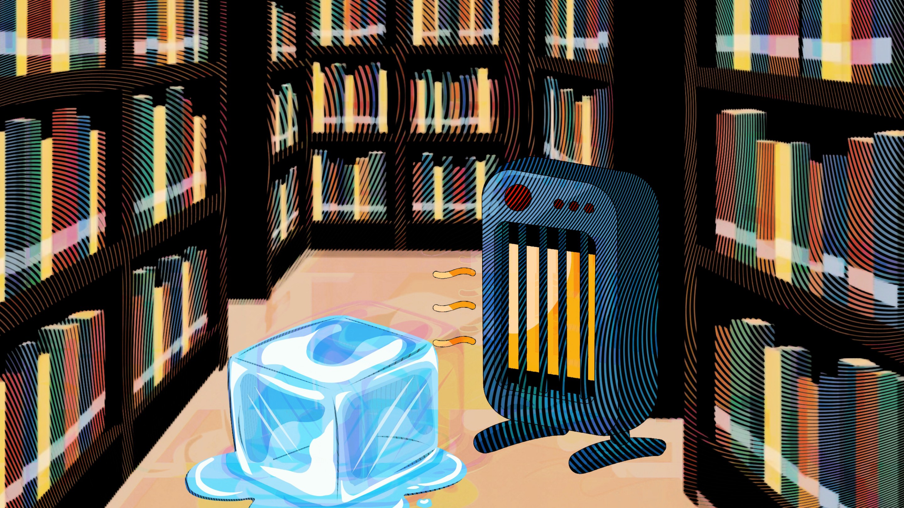 Space heater melting ICE in library