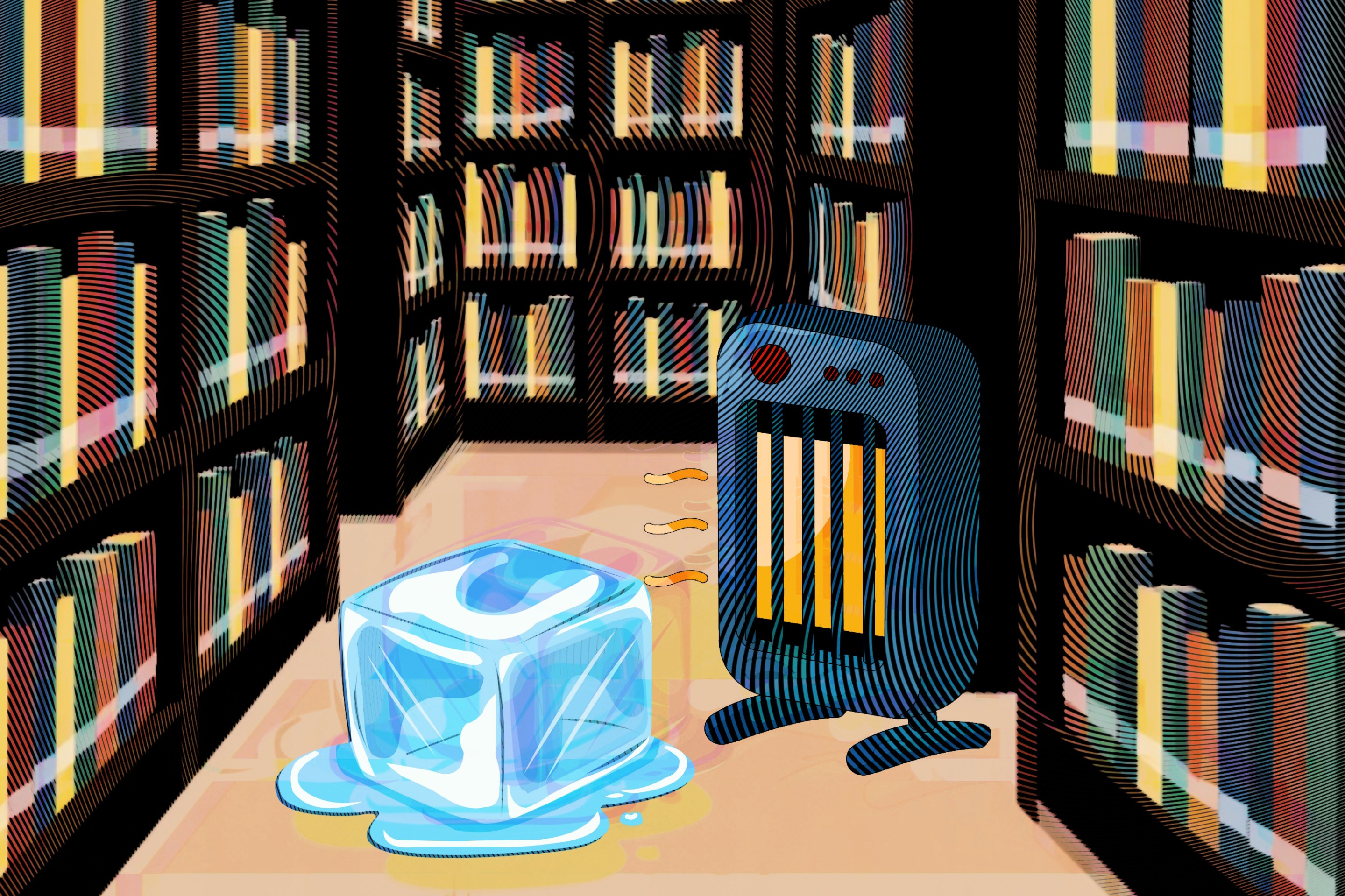 Space heater melting ICE in library