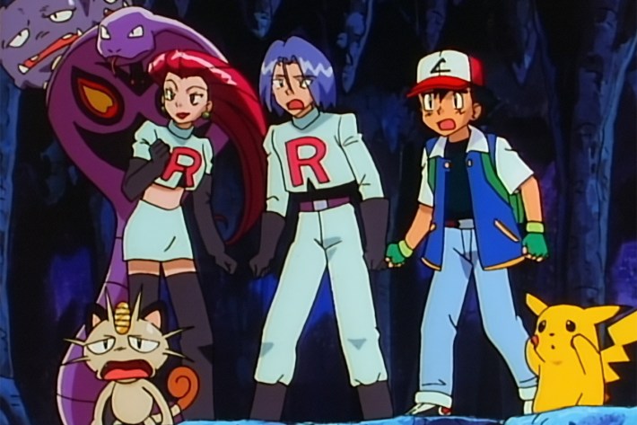 Ash and Team Rocket in cave