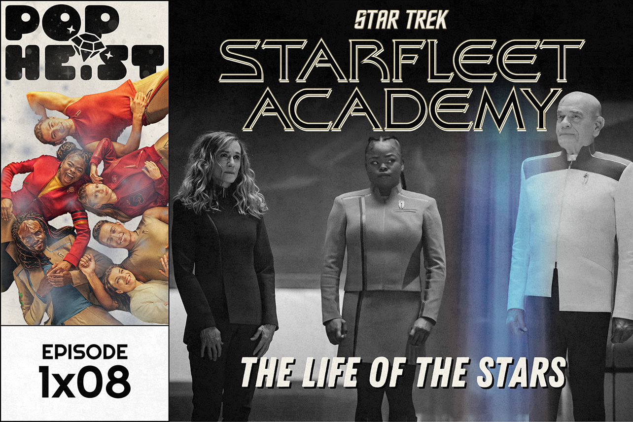 Captain, SAM, and Doctor in black and white