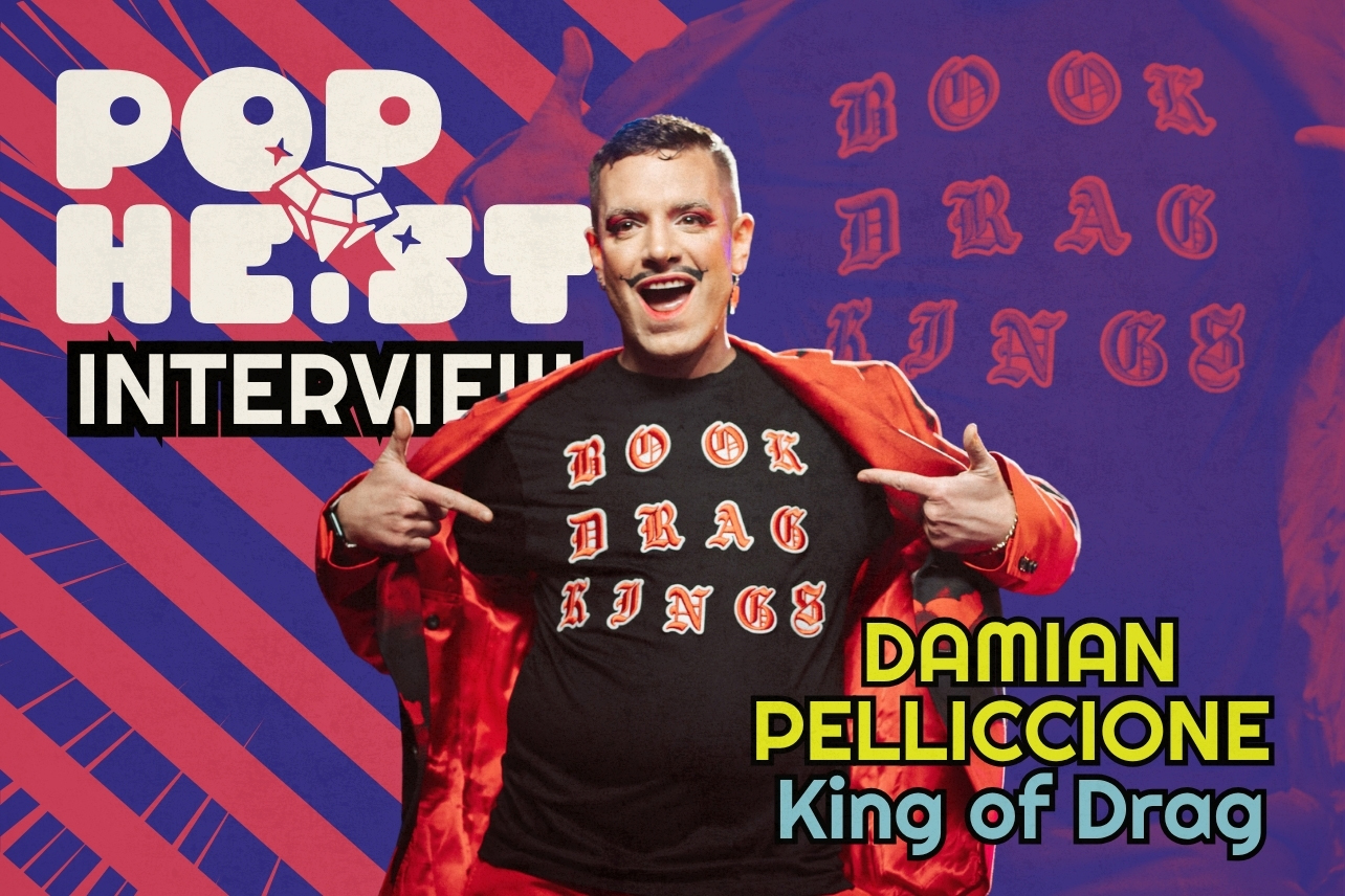 Damian Pelliccione wearing BOOK DRAG KINGS shirt