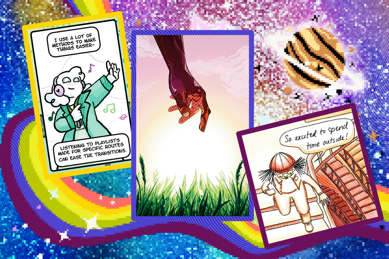 How to Touch Grass cover and comic panels in Queerly Nerdy galaxy