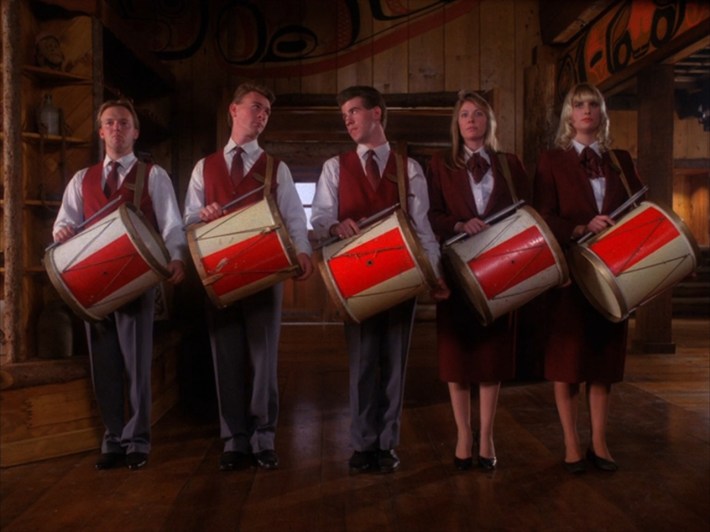 people in line with drums