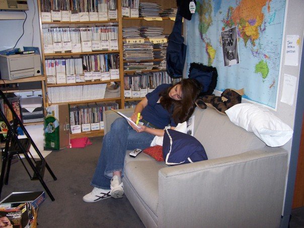 Danielle on couch in office