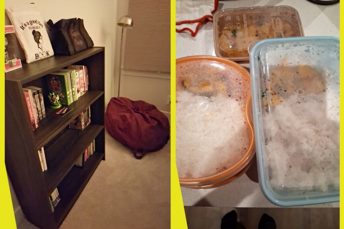 Photos of book nook and meal prep